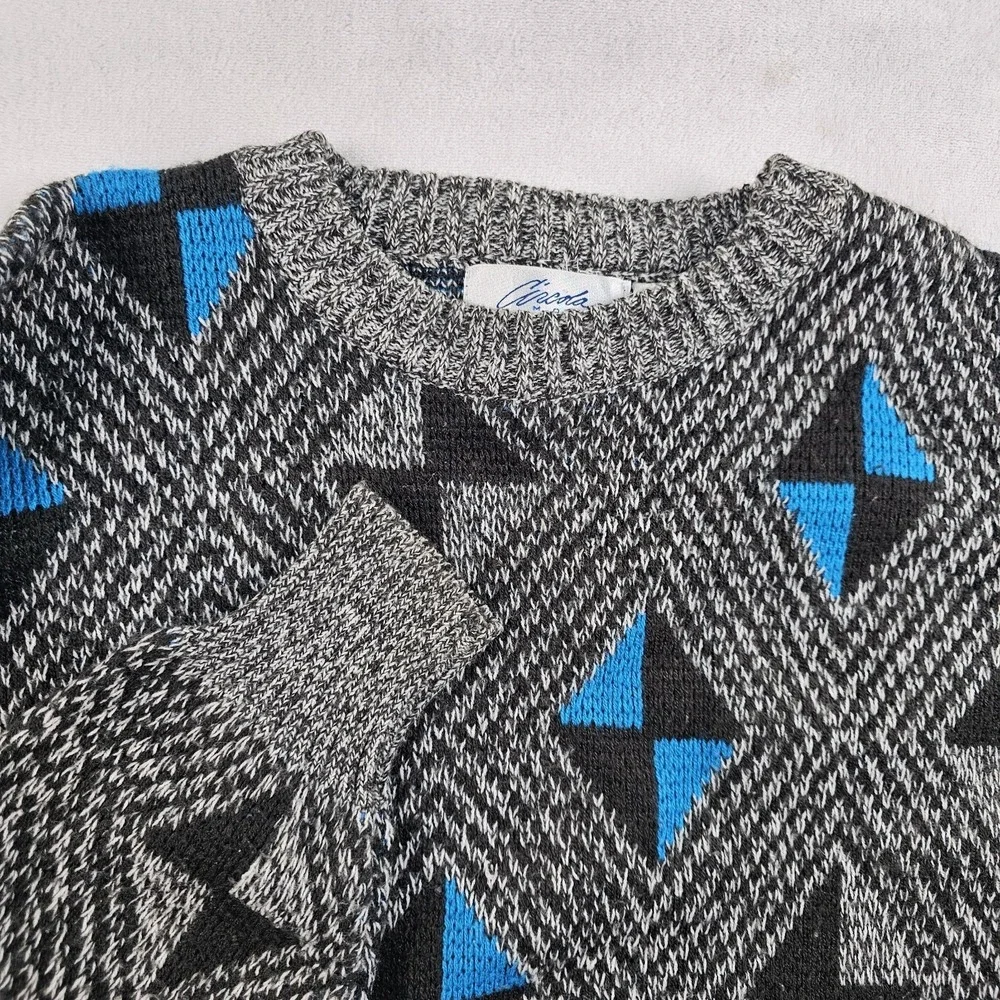 Vtg 80's Knit Jumper Sweater Mens L Abstract Bill Cosby 3D Swing Bowling Acrylic